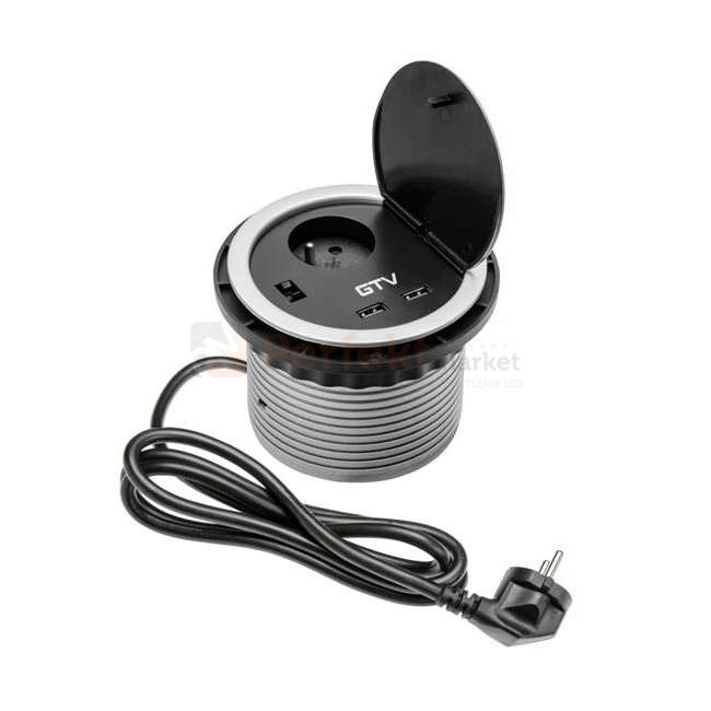 Media Port power_port powerport mediaport blatowy okrągły srebrny gniazda wpuszczany 230V 2 x USB ładowarka charger sklep perfektmarket hurtownia elektryczna