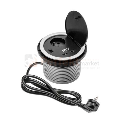 Media Port power_port powerport mediaport blatowy okrągły srebrny gniazda wpuszczany 230V 2 x USB ładowarka charger sklep perfektmarket hurtownia elektryczna