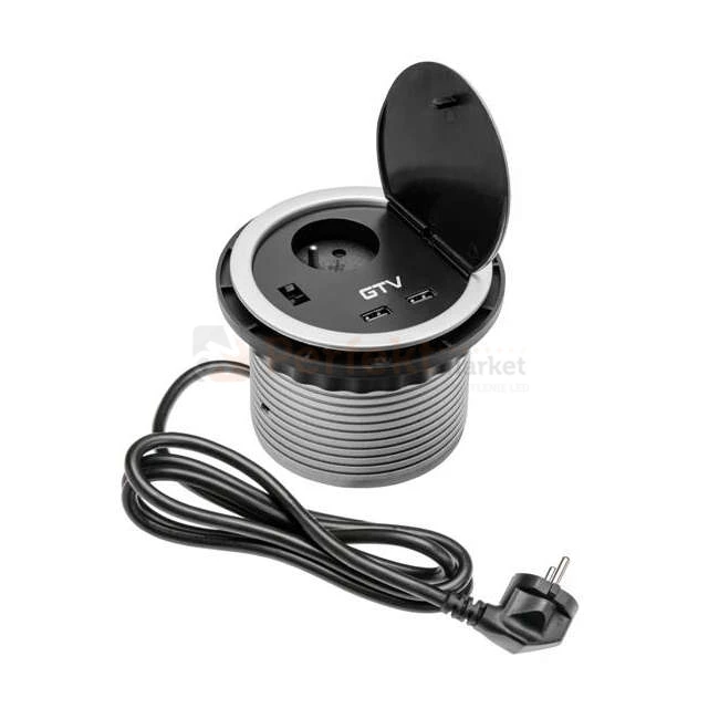 Media Port power_port powerport mediaport blatowy okrągły srebrny gniazda wpuszczany 230V 2 x USB ładowarka charger sklep perfektmarket hurtownia elektryczna