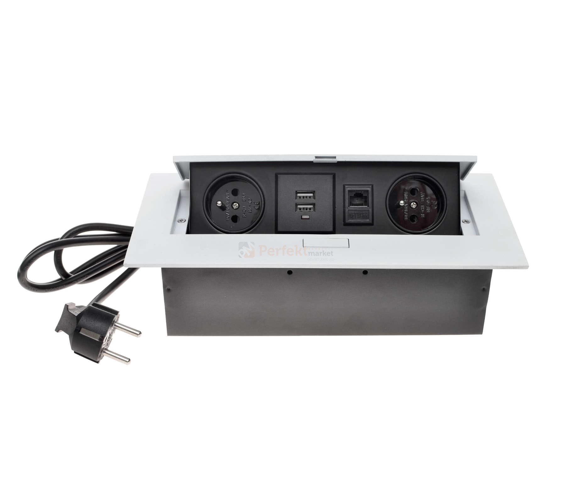 Media Port power_port powerport mediaport blatowy wpuszczany 2x230V 1xRJ45 2xUSB biały ładowarka 5V flexi sklep perfektmarket hurtownia elektryczna
