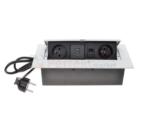 Media Port power_port powerport mediaport blatowy wpuszczany 2x230V 1xRJ45 2xUSB biały ładowarka 5V flexi sklep perfektmarket hurtownia elektryczna