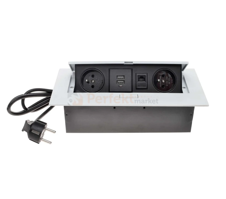 Media Port power_port powerport mediaport blatowy wpuszczany 2x230V 1xRJ45 2xUSB biały ładowarka 5V flexi sklep perfektmarket hurtownia elektryczna