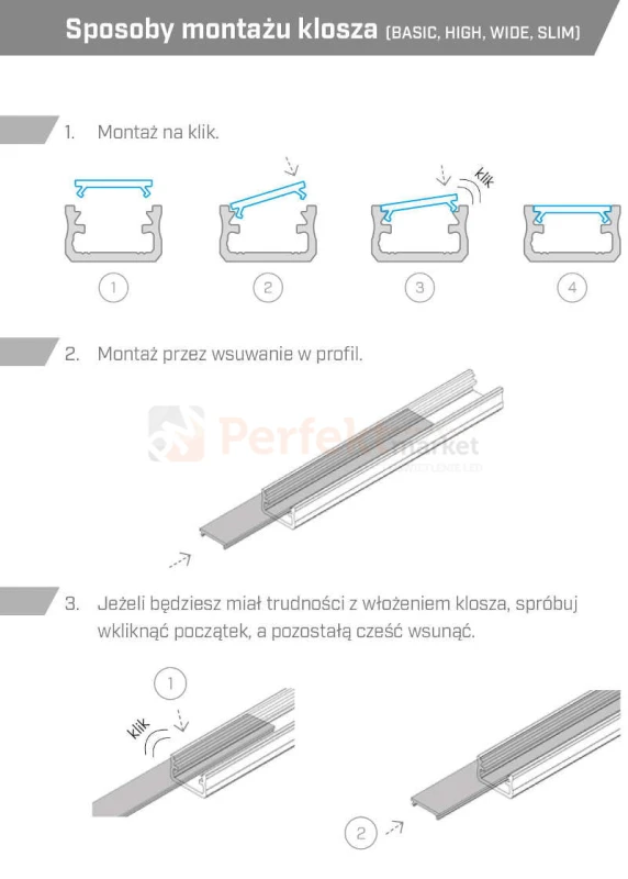 Klosze Lumines slim PMMA frosted mleczny do profili LED typ X, Mico [warianty]