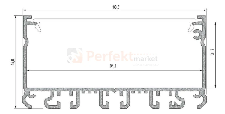 profil aluminiowy meblowy oświetlenie_led led głęboki szeroki szerszy wpuszczany napowierzchniowy Largo srebrny anodowany perfektmarket wymiary rozmiar rysunek