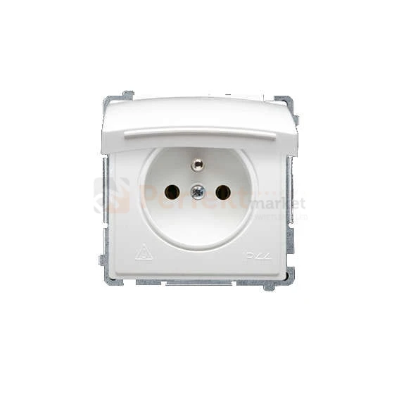 Gniazdo wtyczkowe pojedyncze w wersji IP44 - klapka w kolorze pokrywy biały 16A oświetlenie_led LED biały Simon Basic BMGZ1BZ.01/11 perfektmarket hurtownia_olsztyn