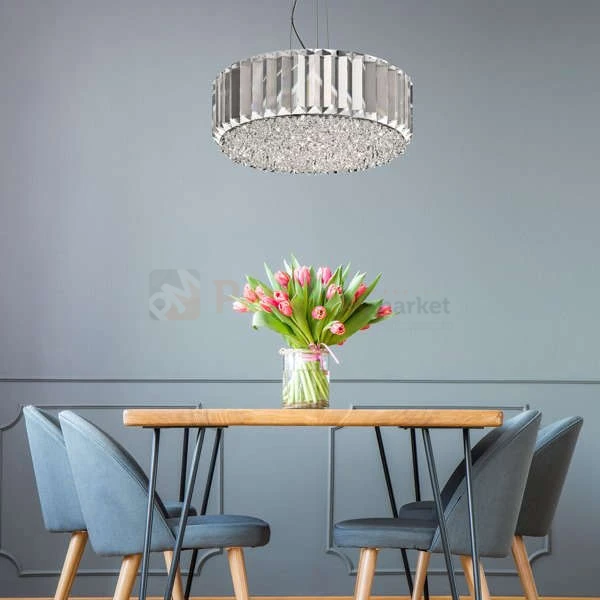 lampa wisząca kryształowa dekoracyjna ozdobna okrągła chrom biały srebrny E27 PRINCE Lampa sufitowa P0360-05B-F4AC oświetlenie_led zuma line perfektmarket