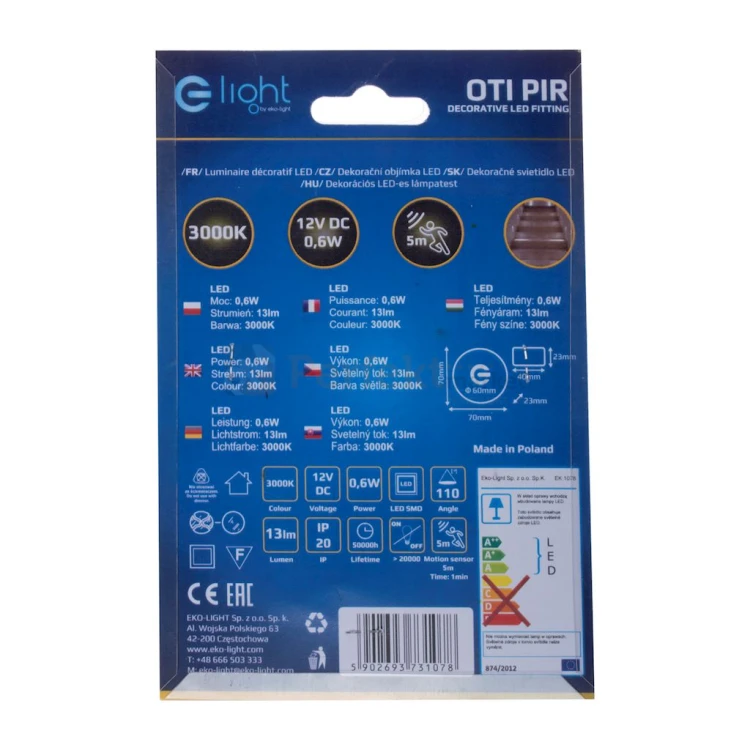 OTI. Barwa Ciepły 3000K. PIR. 12V EKS1078