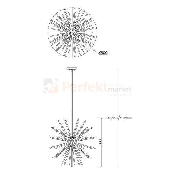 URCHIN lampa wisząca chrom P0491-09F-F4AN  srebrne rurki