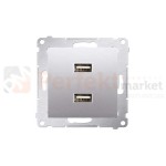Simon 54 ładowarka do komórki USB podwójne białe DC2USB.01/43 srebrny mat bez ramki perfektmarket