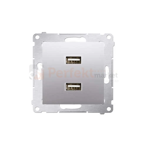 Simon 54 ładowarka do komórki USB podwójne białe DC2USB.01/43 srebrny mat bez ramki perfektmarket