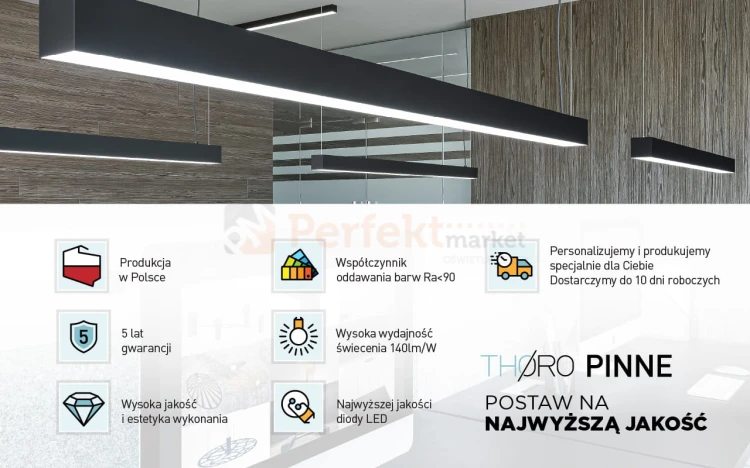 Lampa wisząca PINNE 650 CZARNA, 4000K, 22W TH.033 Sollux