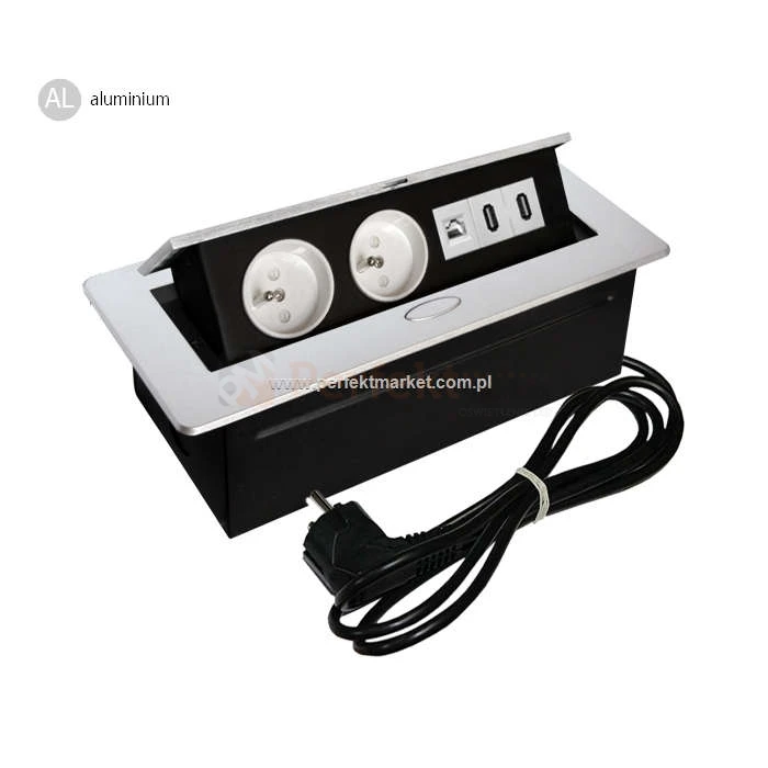 Media Port power_port powerport mediaport blatowy wpuszczany 2x230V 1xRJ45 2xUSB Oval sklep perfektmarket hurtownia elektryczna alu aluminium