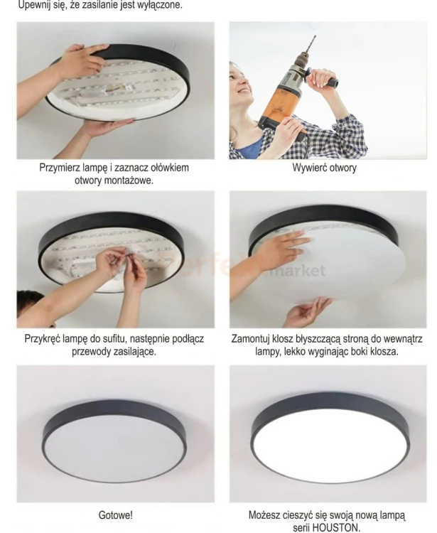 plafon led huston 40 cm czarny okrągły