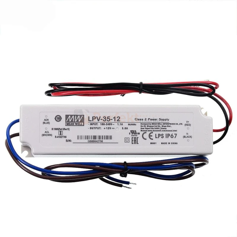 Zasilacz Mean Well LPV-35-12 12V 36W IP67 wymiary montaż perfektmarket sklep led oswietlenie