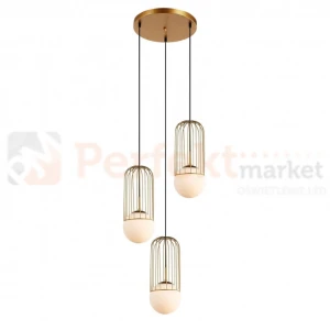 Italux Matty MDM-3939/3 GD lampa wisząca druciana złota kula mleczna