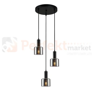 Lampa wisząca Santia czarna na kole z dymionym kloszem Italux PND-65342-3A-BK+SG