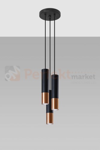 Lampa wisząca LOOPEZ 3P czarny/miedź SL.0949 Sollux