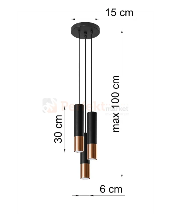 Lampa wisząca LOOPEZ 3P czarny/miedź SL.0949 Sollux