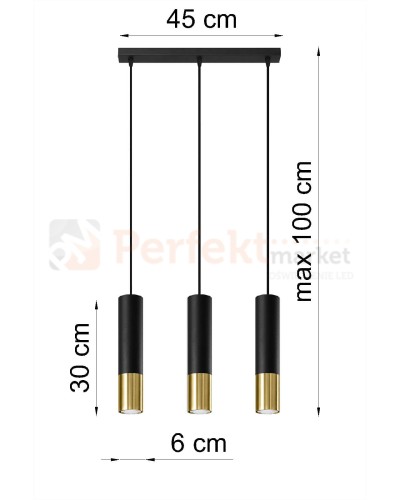 Lampa wisząca LOOPEZ 3L czarny/złoty SL.0954 Sollux