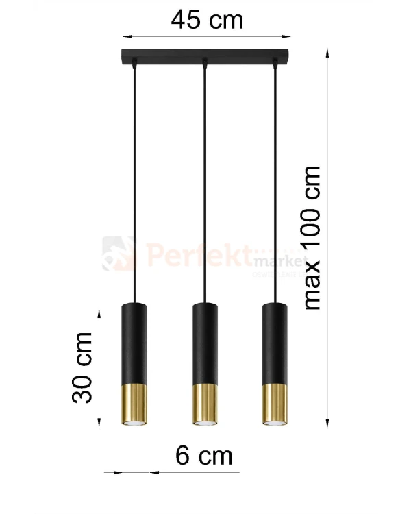 Lampa wisząca LOOPEZ 3L czarny/złoty SL.0954 Sollux
