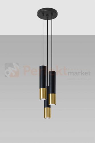 Lampa wisząca LOOPEZ 3P czarny/złoty SL.0955 Sollux