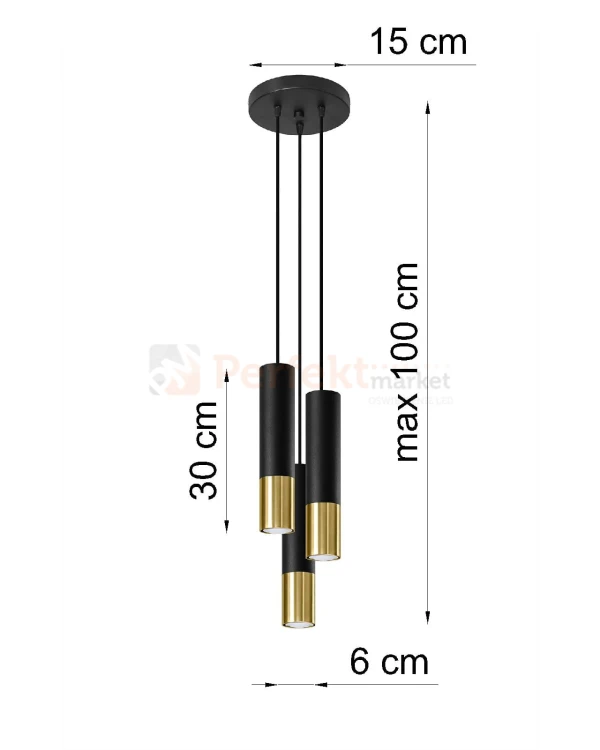 Lampa wisząca LOOPEZ 3P czarny/złoty SL.0955 Sollux