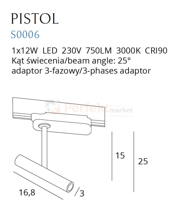 MAXLIGHT S0006 LAMPA DO SZYNOPRZEWODU PISTOL CZARNY 12W LED