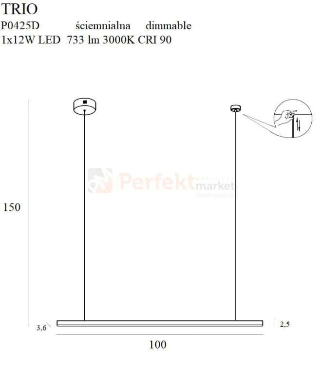 MAXLIGHT P0425D LAMPA WISZĄCA TRIO 1 ZŁOTA ŚCIEMNIALNA