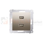 Simon 54 ładowarka do komórki USB podwójne białe DC2USB.01/44 złoty mat bez ramki perfektmarket