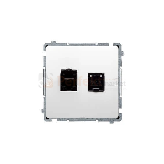 Gniazdo komputerowe podwójne RJ45 kategoria 6, z przesłoną przeciwkurzową moduł białe Simon Basic BM62.01/11 perfektmarket hurtownia_elektryczna
