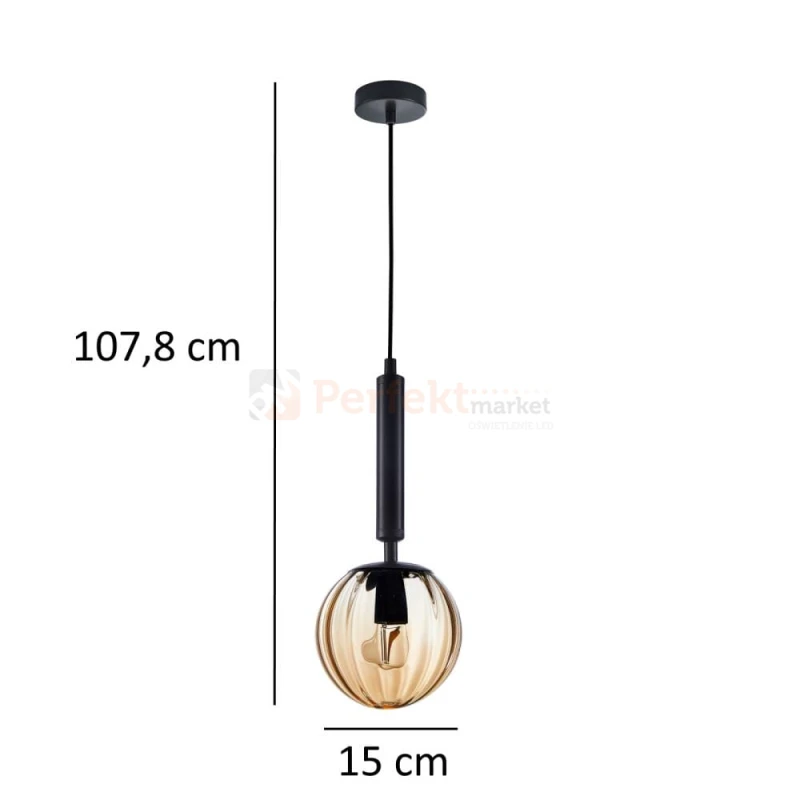 Italux lampa wisząca kula bursztynowa Ravena 15 cm PND-2324-1 BK+AMB