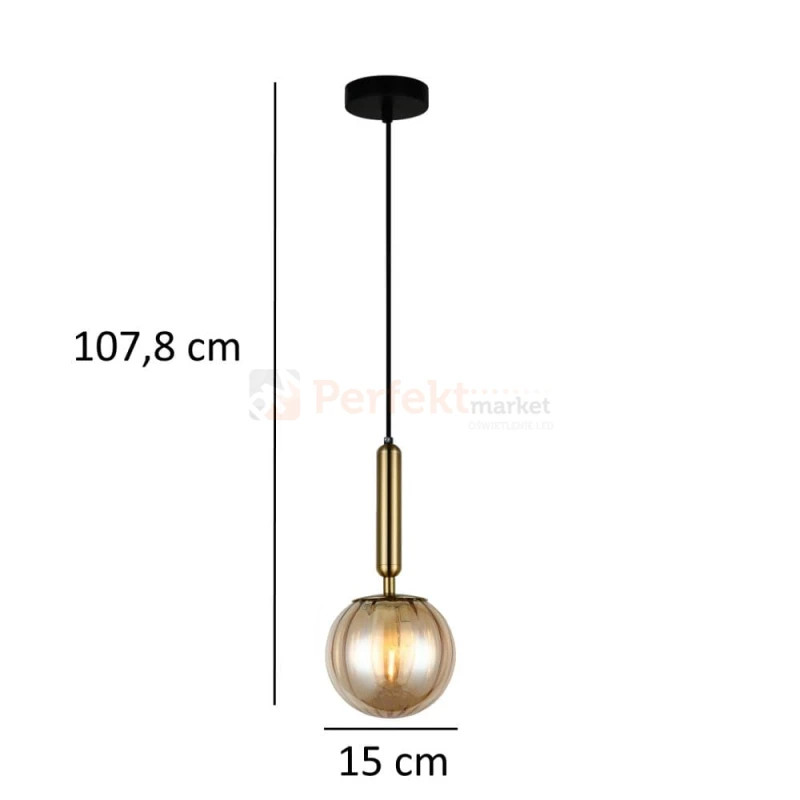 Italux lampa wisząca kula bursztynowa mosiądz Ravena 15 cm  PND-2324-1 BRO+AMB 