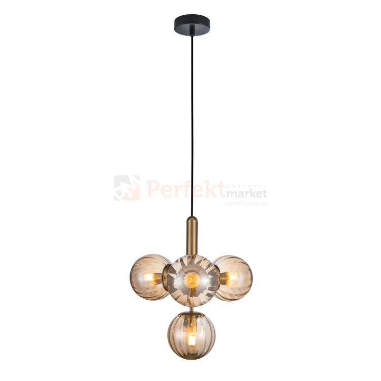 Lampa wisząca Ravena bursztynowa mosiądz Italux PND-2324-4B BRO+AMB.jpg