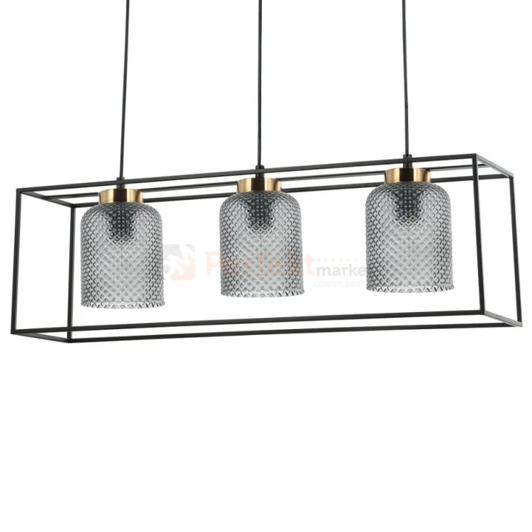 Lampa wisząca Sinella czarna dymiony klosz Italux PND-23231-3-BK+SG.jpg