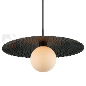 Lampa wisząca Malor czarna kapelusz mleczny klosz Italux PND-4602-1-XL-BK