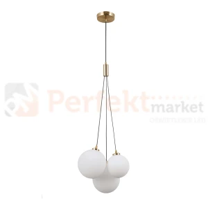 Lampa wisząca Perlos mosiądz mleczne kule Italux PND-54456-3-HB