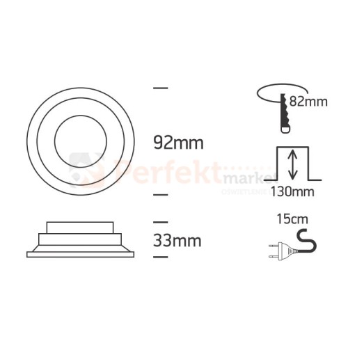 Oprawa sufitowa hermetyczna IP65 do łazienki wpust oczko Kedares białe One Light 10105R2P-W wymiary perfektmarket.jpg