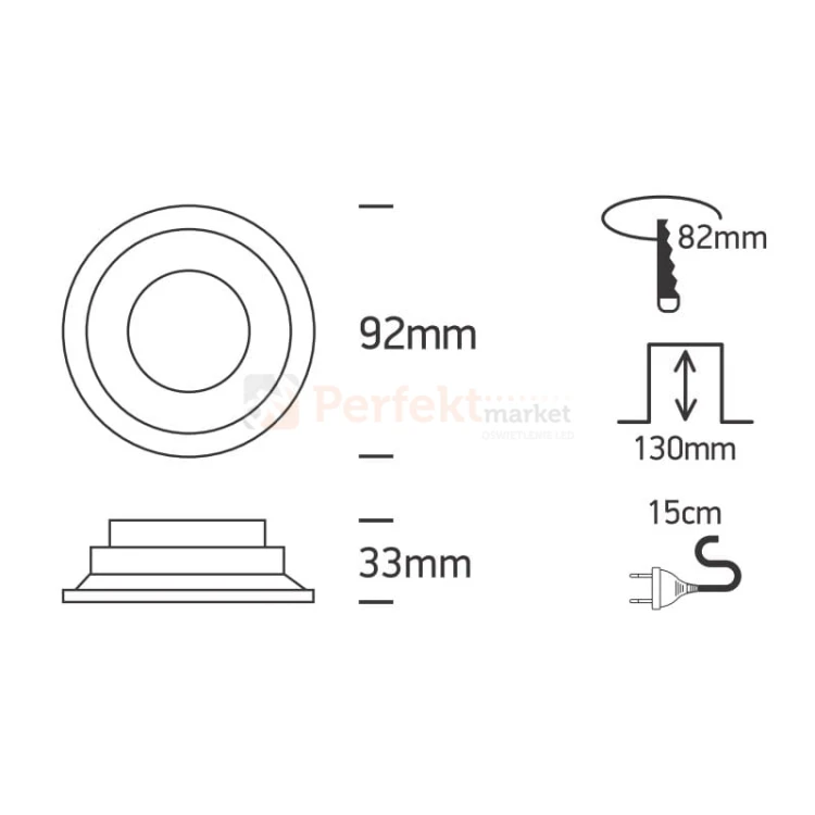 Oprawa sufitowa hermetyczna IP65 do łazienki wpust oczko Kedares białe One Light 10105R2P-W wymiary perfektmarket.jpg