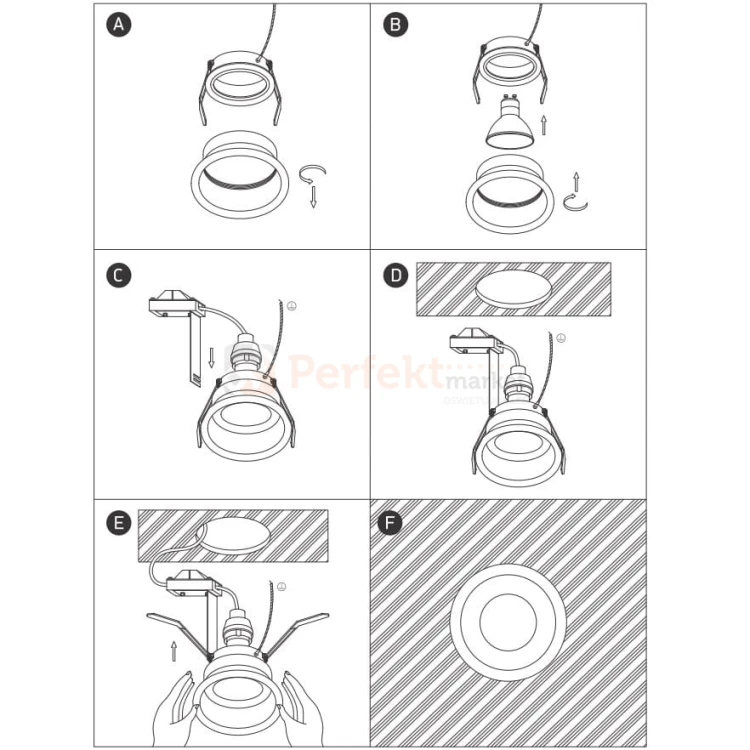 Oprawa sufitowa hermetyczna IP65 do łazienki wpust oczko Kedares białe One Light 10105R2P-W montaz perfektmarket.jpg