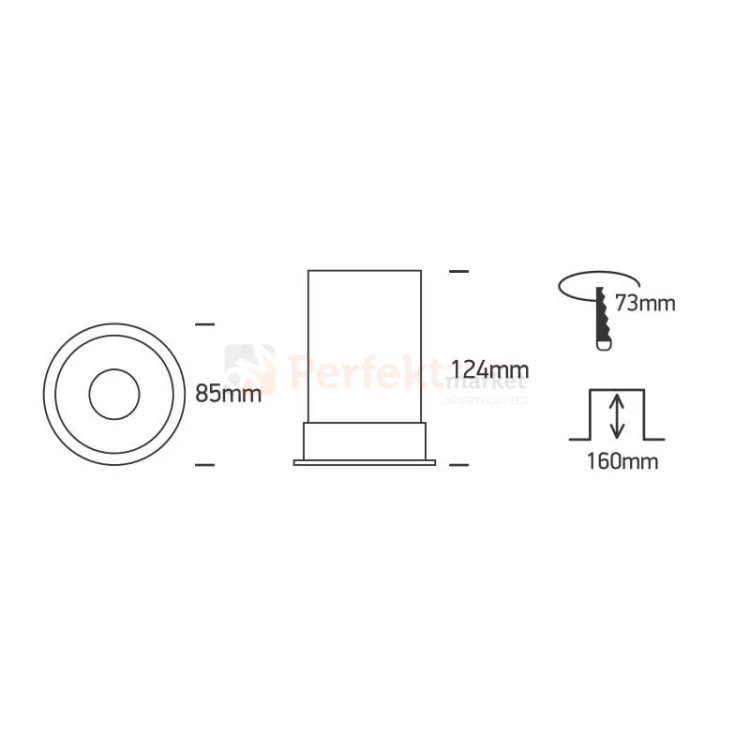 Oprawa sufitowa z puszką ognioodporną Ankara GU10 biała One Light 10109F-W wymiary perfektmarket.jpg