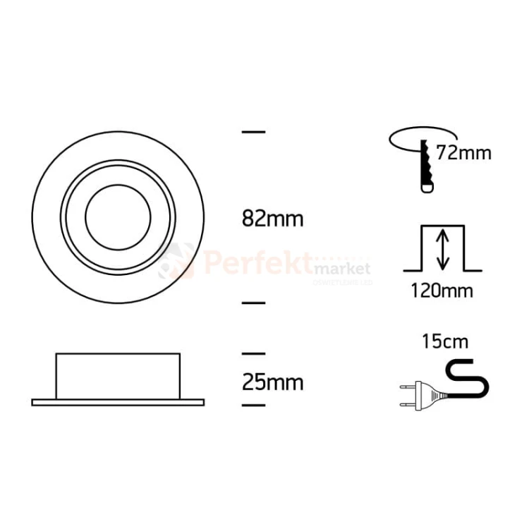 Oprawa halogenowa Arta 2 biała regulowana 82mm 11105UA W One Light wymiary perfektmarket.jpg