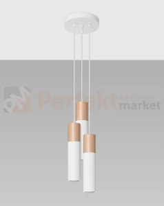 Lampa wisząca PABLO 3P biała drewno Sollux SL.1013