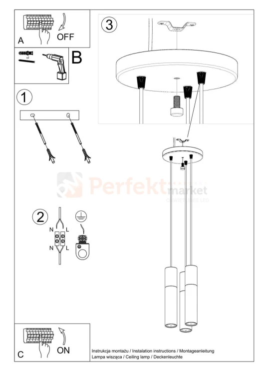 Lampa wisząca PABLO 3P biała Sollux