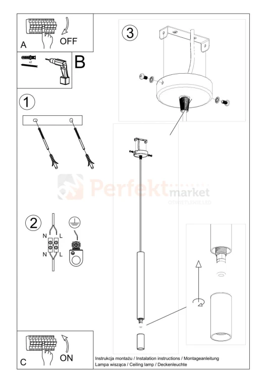 Lampa wisząca WEZYR 1 biała Sollux