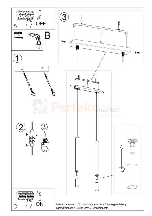Lampa wisząca WEZYR 2 czarna Sollux