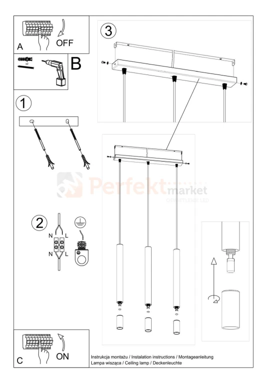 Lampa wisząca WEZYR 3 biała Sollux