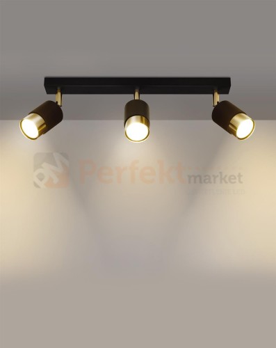 Plafon NERO 3 czarny/złoty Sollux
