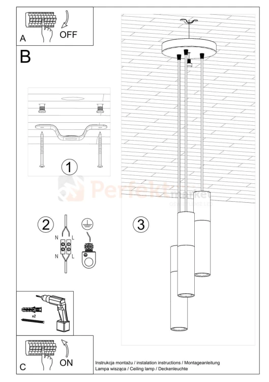 Lampa wisząca BORGIO 3P czarny Sollux