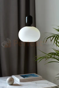 Lampa wisząca Notti czarny zwis białe szkło