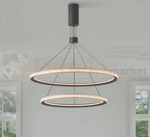 Lampa wisząca DIEGO 60+40 3000K czarna LED ringi kryształy AZ5111